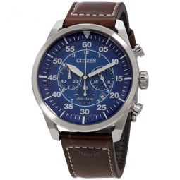 Chronograph Eco-Drive Blue Dial Brown Leather Mens Watch