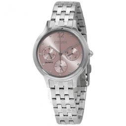 Chronograph Quartz Crystal Pink Dial Ladies Watch