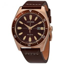 Eco-Drive Brown Dial Brown Leather Mens Watch