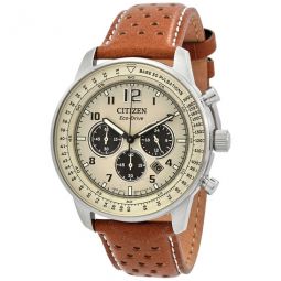 Eco-Drive Chronograph Beige Dial Brown Leather Mens Watch