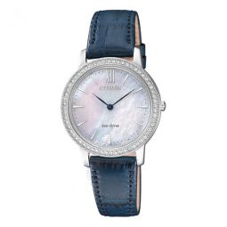 Eco-Drive Crystal Mother of Pearl Dial Ladies Watch