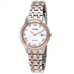 Eco-Drive Crystal White Dial Two-Tone Ladies Watch