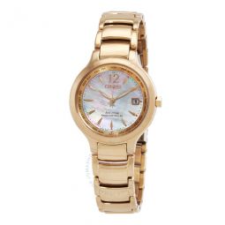 Eco-Drive Perpetual World Time Mother of Pearl Dial Ladies Watch