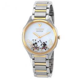 Falling Mickey & Minnie Silver Dial Two-Tone Ladies Watch