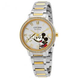 Mickey Mouse Eco-Drive Crystal Silver Dial Ladies Watch