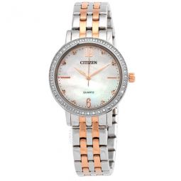 Quartz Crystal Mother of Pearl Dial Two-Tone Ladies Watch
