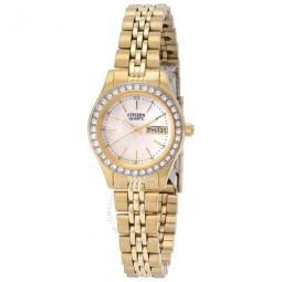 Quartz Crystal White Mother of Pearl Dial Ladies Watch