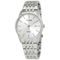 Quartz Silver Dial Stainless Steel Mens Watch