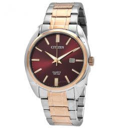 Quartz Wine Red Dial Two-Tone Mens Watch