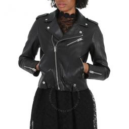 Ladies Black Moto Zipper Biker Jacket Leather, Brand Size 4