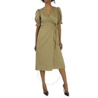 Ladies Dark Olive Broderie Anglaise Wrap Dress, Size 4