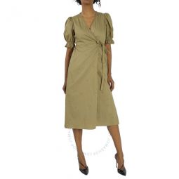 Ladies Dark Olive Broderie Anglaise Wrap Dress, Size 4