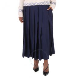 Blue Wool Pleated Skirt, Size Large