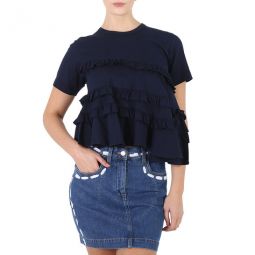 Girl Asymetric Short Sleeve Ruffle T-shirt, Size Medium
