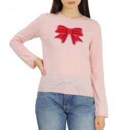 Girl Long Sleeve Bow Embroidered Sweater, Size X-Small