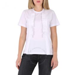 White Ruffle Trim T-shirt, Size Large