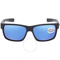 HALF MOON Blue Mirror Polarized Glass Rectangular Mens Sunglasses HFM 155 OBMGLP 60
