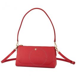 Ladies Clover Leather Shoulder Bag - Red
