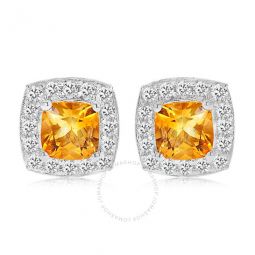 Citrine and Created White Sapphire Sterling Silver Earrings