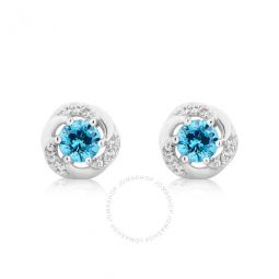 Created Blue Topaz and White Sapphire Gemstone Sterling Silver Six Prong Stud Earrings for Women