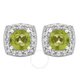 Created Peridot and White Sapphire Sterling Silver Earrings