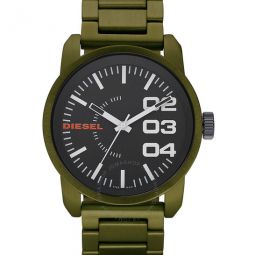 Military Green Coated Large Round Aluminum Bracelet Mens Watch