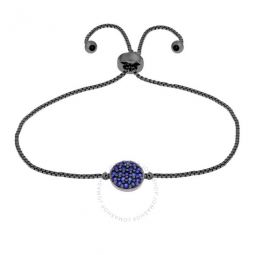 Womens 18K Black Gold Plated Blue CZ Simulated Diamond Circle Adjustable Bolo Bracelet