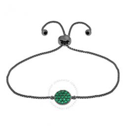 Womens 18K Black Gold Plated Green CZ Simulated Diamond Circle Adjustable Bolo Bracelet
