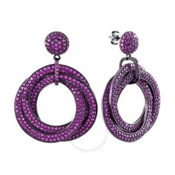 Womens 18K Black Gold Plated Pink CZ Simulated Diamond Pave Statement Triple Ring Drop Earrings
