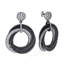 Womens 18K Black Gold Plated White and Black CZ Simulated Diamond Pave Statement Triple Ring Drop Earrings