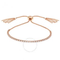 Womens 18K Rose Gold Plated CZ Simulated Diamond Adjustable Bolo Fringe Tennis Bracelet