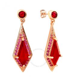 Womens 18K Rose Gold Plated Red and Pink CZ Simulated Diamond Dangle Earrings
