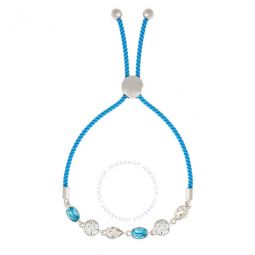 Womens 18K White Gold Plated Blue and White Swarovski Crystal Adjustable Bolo Blue Rope Bracelet