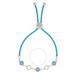 Womens 18K White Gold Plated Blue and White Swarovski Crystal Adjustable Bolo Blue Rope Bracelet