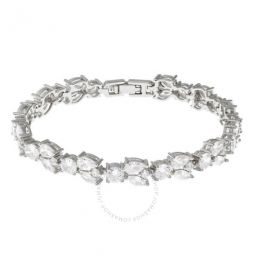 Womens 18K White Gold Plated CZ Simulated Diamond Cluster Statement Bracelet