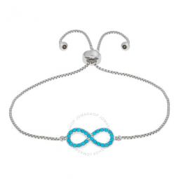 Womens 18K White Gold Plated Simulated Turquoise Adjustable Bolo Infinity Pendant Bracelet