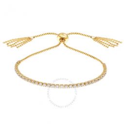 Womens 18K Yellow Gold Plated CZ Simulated Diamond Adjustable Bolo Fringe Tennis Bracelet