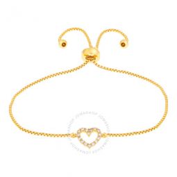 Womens 18K Yellow Gold Plated CZ Simulated Diamond Adjustable Bolo Heart Pendant Bracelet