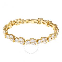 Womens 18K Yellow Gold Plated CZ Simulated Diamond Cluster Statement Bracelet
