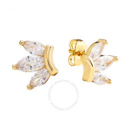 Womens 18K Yellow Gold Plated CZ Simulated Diamond Lotus Stud Earrings