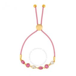 Womens 18K Yellow Gold Plated Pink and White Swarovski Crystal Adjustable Bolo Pink Rope Bracelet