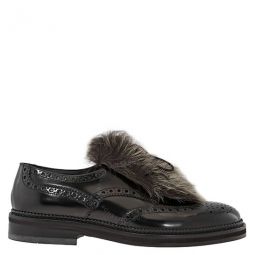 Boys Lace Up Black Detach Fur Wing Tip Shoes, Brand Size 37 (5 Big Kids)