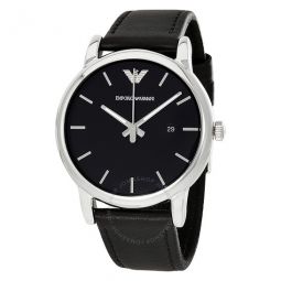 Classic Black Dial Black Leather Mens Watch