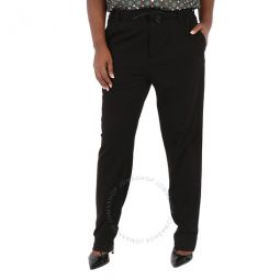 Ladies Black Stretch Cotton Drawstring Trousers, Size Medium
