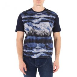 Mens Abstract Print T-Shirt in Navy Blue, Size Small