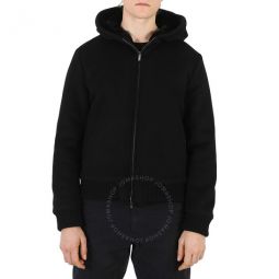 Mens Blackvirgin Wool Hooded Bomber Jacket, Brand Size 48