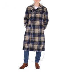 Mens Check Wool Alpaca And Mohair Blend Plaid Coat, Brand Size 50
