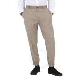 Mens Khaki Elasticated-Waistband Tapered Trousers, Brand Size 50 (Waist Size 34)