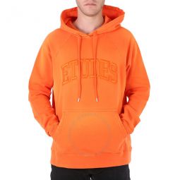 Mens Orange Racing Logo Cotton Hoodie, Size Medium