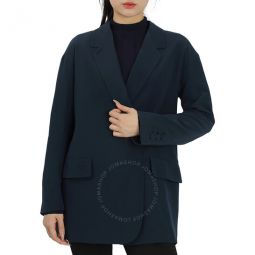 Ladies Blue Silk Off-centred Buttoned Blazer, Brand Size 40 (US Size 6)